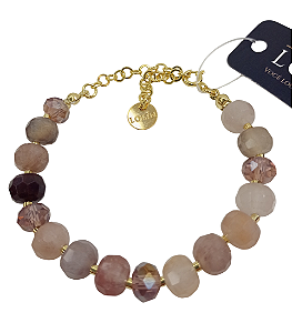 Pulseira com Fecho Pedra Natural Pedra da Lua Facetada banhado em Ouro 18K