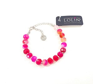 Pulseira com Fecho Pedra Natural Agata Pink Facetada banhado em Ouro Branco