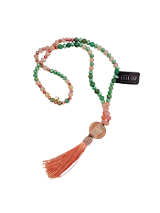 Colar Japamala Pedra Natural Quartzo Rosa e Verde com Cristais