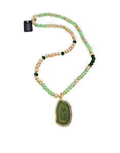 Colar de Pedra Natural Ágata Verde e Cristais