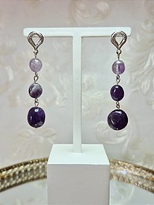 Brinco de Pedra Natural Ametista banhado em Ouro