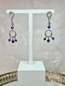 Brinco de Pedra Natural Cianita Azul banhado em Ouro