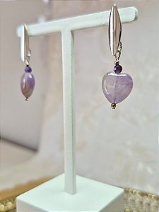 Brinco de Pedra Natural Ametista banhado em Ouro Branco