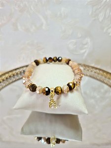 Pulseira Olho de Tigre Facetado e pingente em zircônia (pulseira elástica)