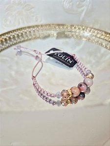 Pulseira Macramê Pedra Natural Rodonita