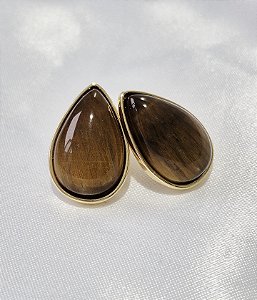 Brinco de Pedra Natural Oval Olho de Tigre