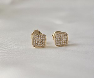 Brinco Banho Ouro Quadrado Zircônia