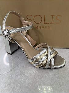 Sandália Solis Brasil em Couro Prata Cristal