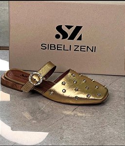 Mule SZ dourado metalizado