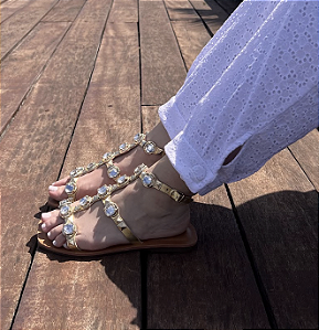 Sandália SZ Ouro Pedraria