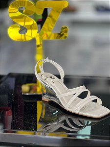 Sandália SZ Salto Estrutural Off White Verniz