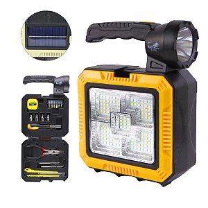 Lanterna Portátil Dupla 15W Energia Solar Maleta c. Kit de Ferramenta Eletro/Kapbom