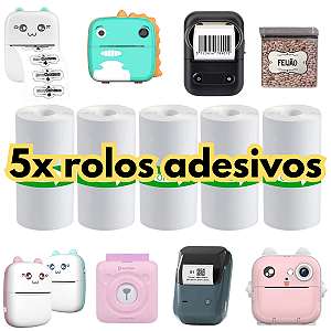 Kit 5 bobina Adesiva Continua Térmica Para Mini Impressora Gatinho 57mm