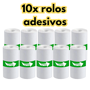 Kit 10 bobina Adesiva Continua Térmica Para Mini Impressora Gatinho 57mm