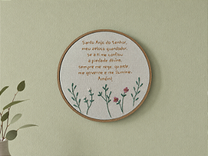 Bastidor Bordado à mão Santo Anjo do Senhor Jardim Floral