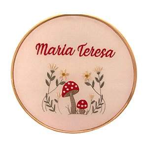 Bastidor Bordado Cogumelos Personalizado com Nome