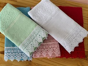 Kit 5 Toalhas de Lavabo para Bordar Ponto Cruz com Renda