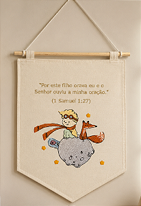 Flâmula Bordada Menino Pequeno Príncipe Frase Bíblica