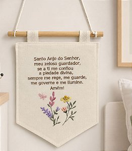 Flamula Bordada Bandeirola Santo Anjo do Senhor Floral Menina