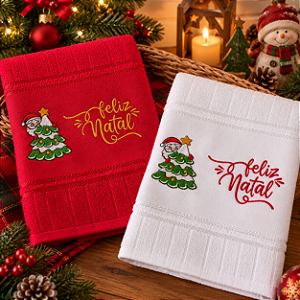 Toalha de Rosto Bordada de Natal Papai Noel Árvore