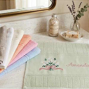 Toalha Lavabo 1 peça Bordada Margarida + Nome Personalizado