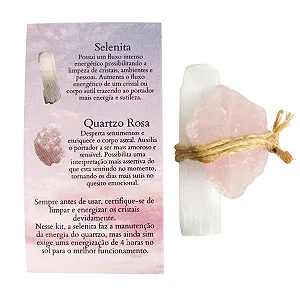 Kit Talismã Amor Quartzo Rosa e Selenita- Amor próprio e cura emocional do portador