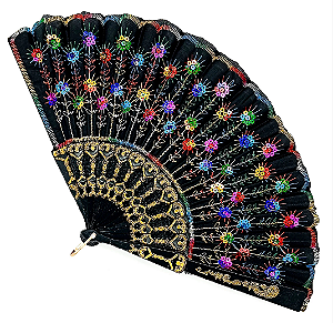 Leque Simples Cigana Paetê e Renda - Colorido