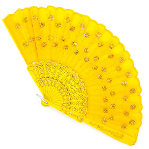 Leque Simples Cigana Paetê e Renda - Amarelo