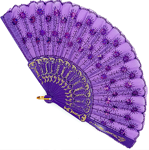 Leque Simples Cigana Paetê e Renda - Roxo