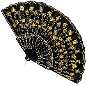 Leque Simples Cigana Paetê e Renda - Preto/ Amarelo