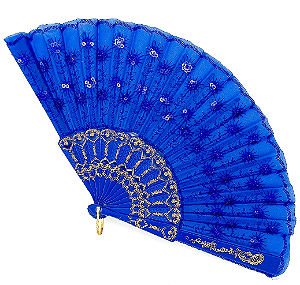 Leque Simples Cigana Paetê e Renda - Azul