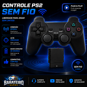 Controle Ps2 Sem Fio Playstation 2- Plug And Play