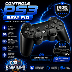 Controle Ps3 Sem Fio para Playstation 3- Plug And Play