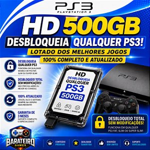 HD 500GB PARA PS3 QUALQUER MODELO - COM: Hen + Lojinhas + Suporte + 100% Atualizado 2026