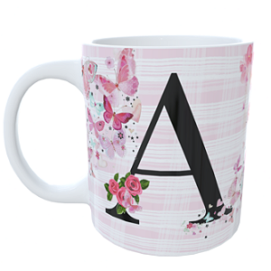 Caneca Alfabeto Floral Rosa