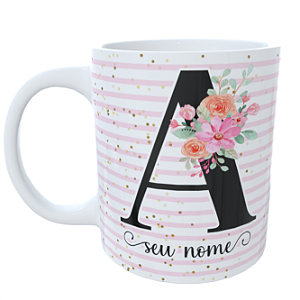 Caneca  Alfabeto Floral com Foto e Nome