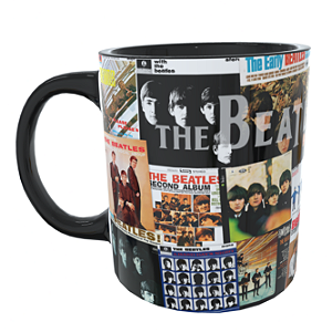 Caneca Preta Beatles Polaroid