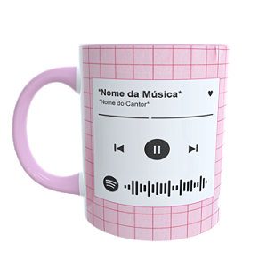 Caneca Rosa Com  Música Spotify + 5 Fotos
