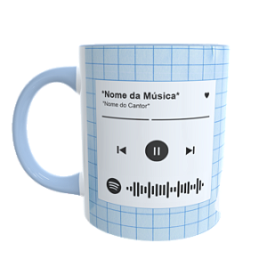 Caneca Azul Com  Música Spotify + 5 Fotos