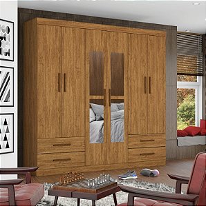 Roupeiro Guarda-Roupa Hercules Branco 6P4G c/ Espelho 1,77m