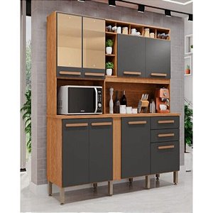 Armário Kit de Cozinha Antonella 2,10m c/espelho 7P 3G