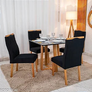 Mesa de Jantar Pedro 90x90 c/ 4 cadeiras madeira maciça