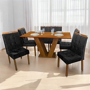 Mesa Classic 160x80 Tampo Laminado c/ 6 Cadeiras Madeira Maciça