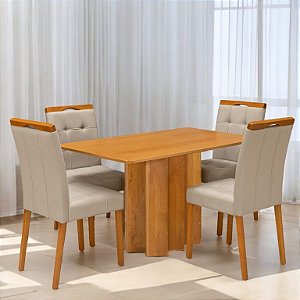 Mesa de Jantar Recife 120x80 Tampo Laminado c/ 4 Cadeiras Madeira Maciça