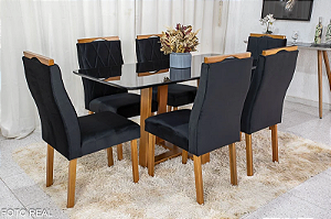 Mesa de Jantar Pedro 160x80 c/ 6 Cadeiras Madeira Maciça