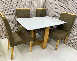 Mesa de Jantar Evelin 100x80 c/ 4 Cadeiras Madeira Maciça