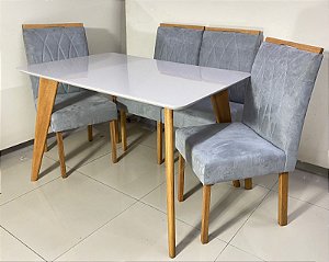 Mesa de Jantar Jade 120x80 c/ 4 Cadeiras Madeira Maciça