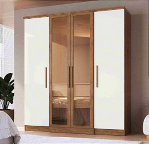 Roupeiro Genebra 1,79m 4P2G c/ Vidro Reflecta