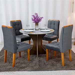 Mesa de Jantar Siena Redonda 1,00m Vidro c/ 4 Cad. Londres