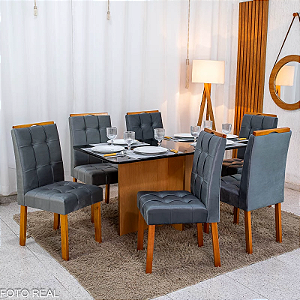 Mesa de Jantar Moscou 160x80 c/ 6 cadeiras madeira maciça